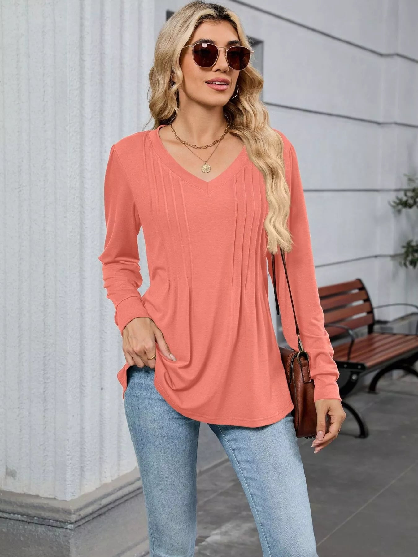 V-Neck Long Sleeve Relaxed Fit T-Shirt Pink dd8f2bb08ff44a269bde63a955b1f09e-Max-Origin