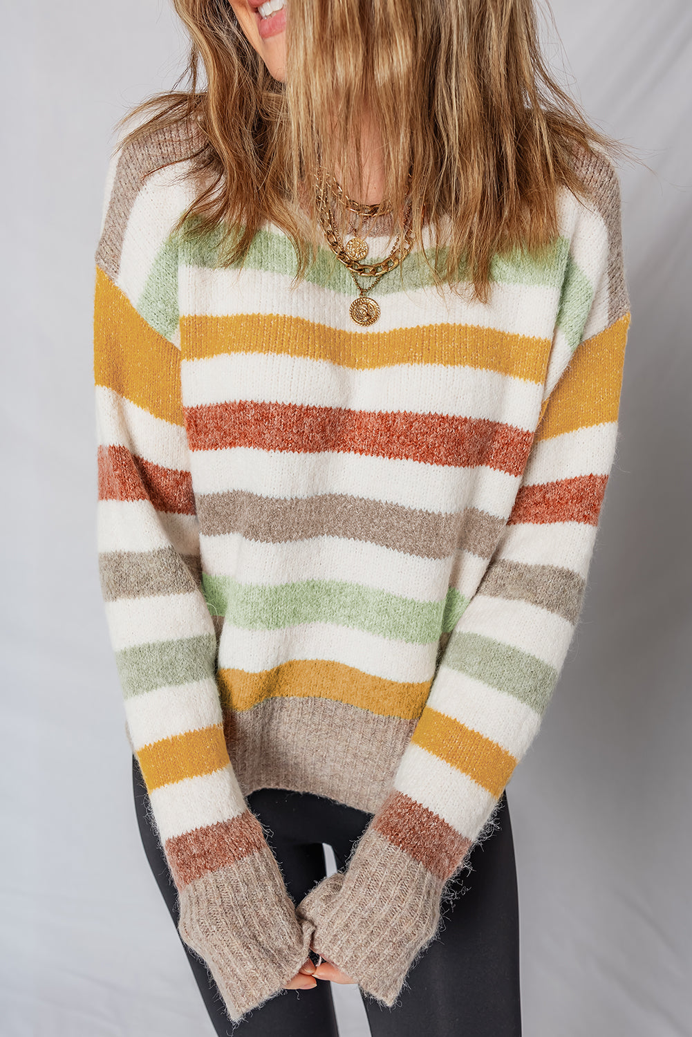 Multicolour Colorblock Drop Shoulder Crew Neck Sweater dd8f31d774763c3d