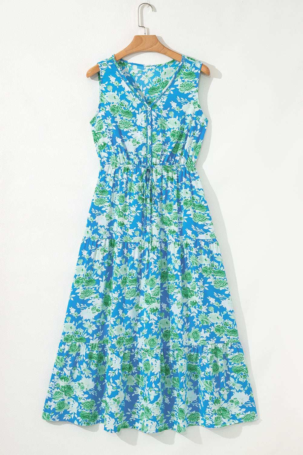 Green Floral Print Trimmed V Neck Sleeveless Vacation Dress ddac8b3f4d6363e4-_13