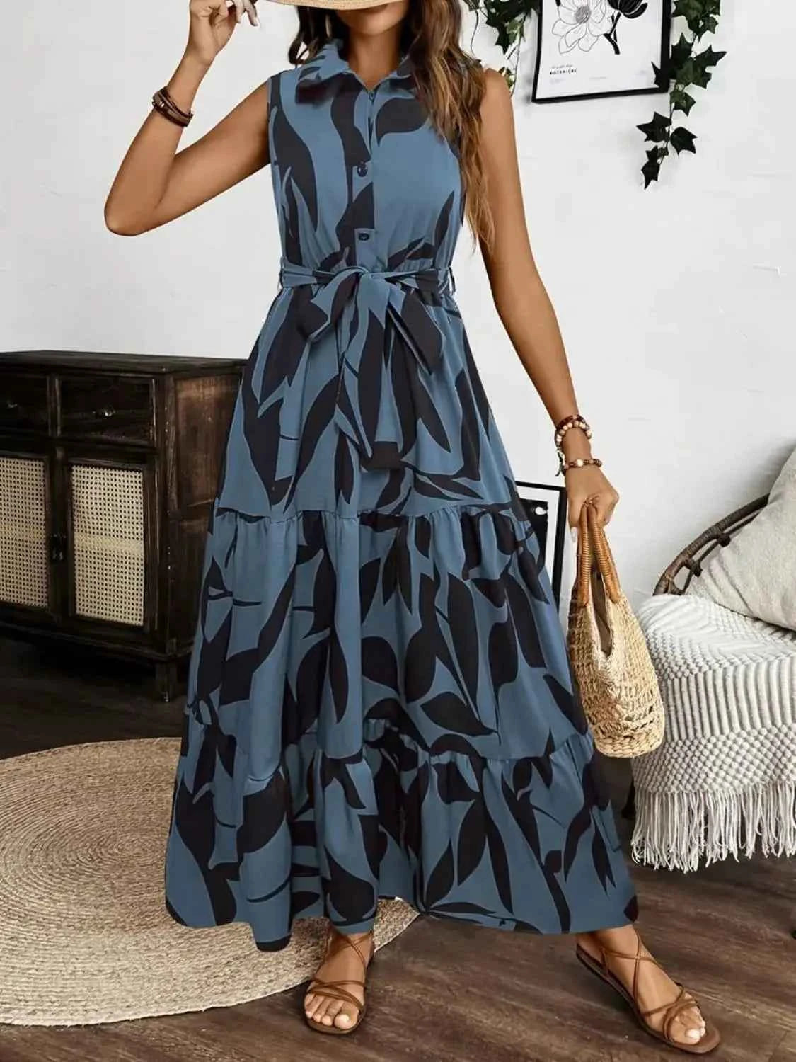 Printed Tie Waist Sleeveless Maxi Dress Dusty Blue ddc03c5b-5999-49f1-8ce4-d3cdbe56467e-Max-Origin
