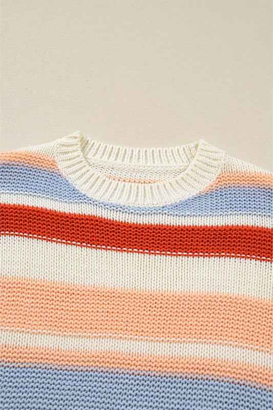 Stripe Colorblock Round Neck Drop Shoulder Sweater de15fd8a-8d38-45f3-a60e-4f6f8ad3875d