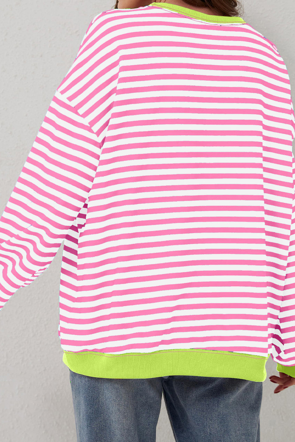White Striped Contrast Trim Drop Shoulder Sweatshirt de232659856b703b