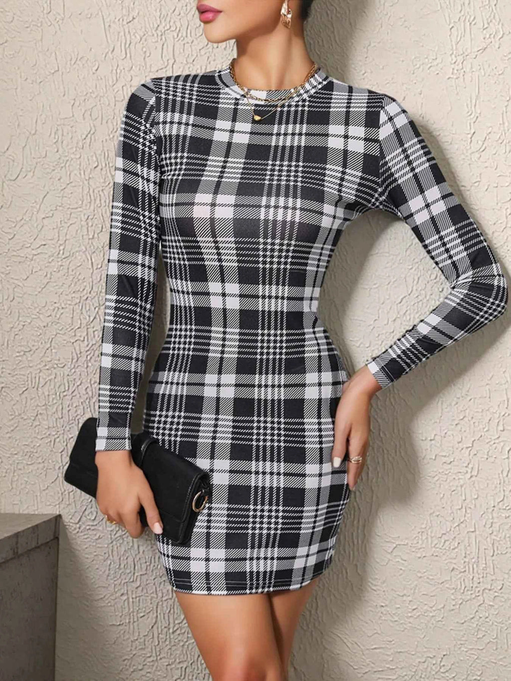 Long Sleeve Plaid Bodycon Mini Dress de2e5d5d6500444ab19e1a4f0b630fcf-Max-Origin