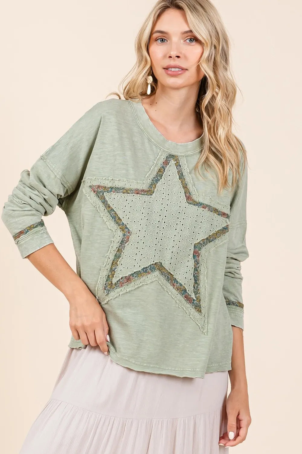 Mittoshop Mineral Wash Star Patch Long Sleeve T-Shirt Sage de38725c-ab47-43de-bf8c-8b52949d6d45-Max