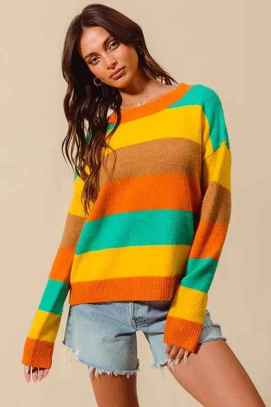 SO ME Multi Color Stripe Sweater with Ribbed Detail de57ba5b7a814ce18a1f954daa543e53-Max-Origin