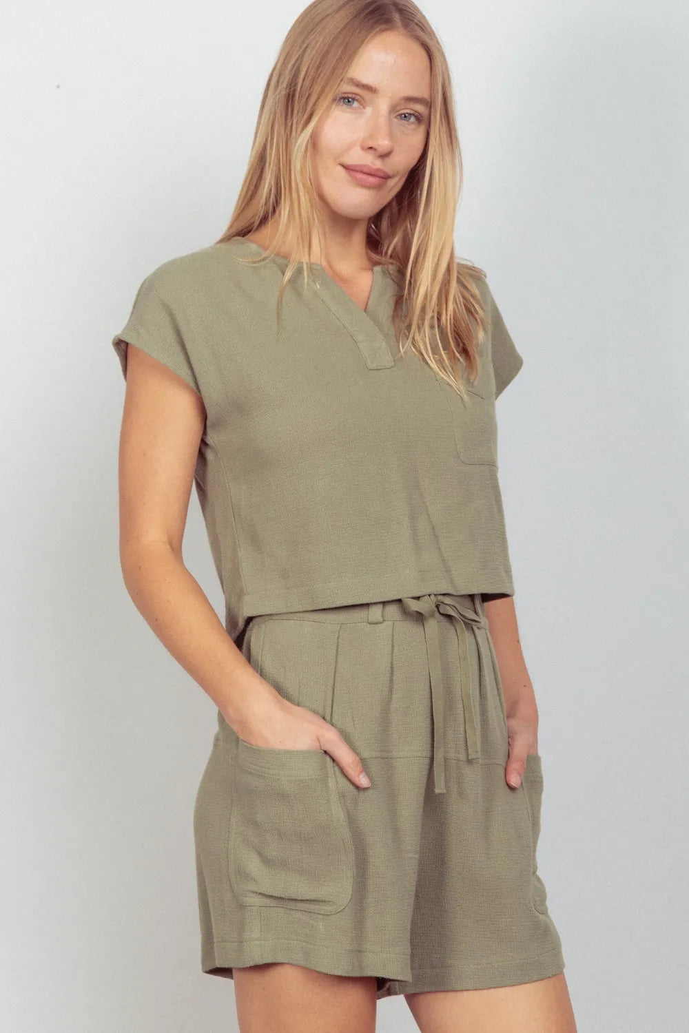 VERY J Woven Cropped Top & Waist Tie Shorts Set de7dc2d3-16a2-4563-b292-b4ffb5e433e1-Max