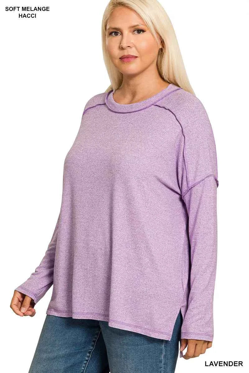Zenana Full Size Melange Hacci Exposed Seam Hi-low Tee Plus Size de821db6-b2b5-4be5-84ce-b76ac155031a-Max-Origin
