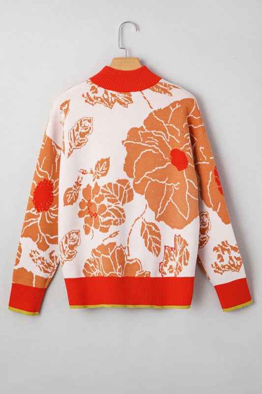 Floral Half Zip Collared Pullover Sweater de93bb25-2610-4b13-832b-13f3e0872fd5