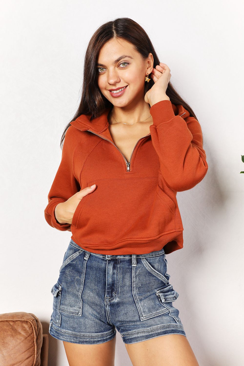 Double Take Half-Zip Long Sleeve Hoodie dea1dcbcd9924f079141585472291558-Max
