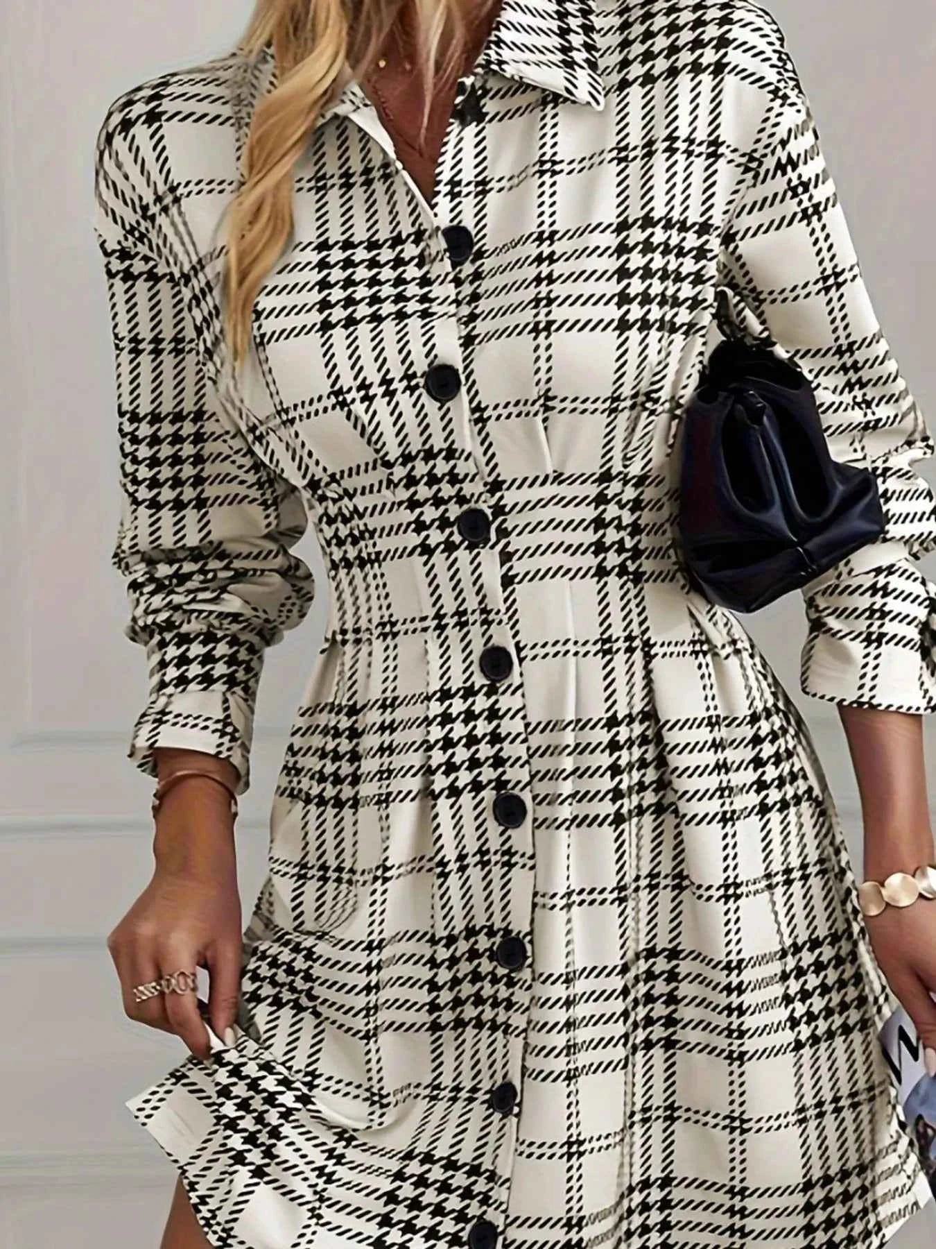 Houndstooth Button-Down Shirt Dress dea5293e72614d958da21b78fe16cf07-Max-Origin