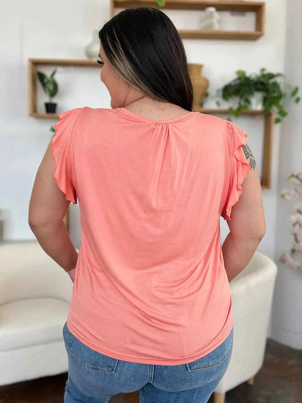 Basic Bae Full Size Bamboo Notched Ruffled Short Sleeve T-Shirt debc1c4d-d428-4da9-8038-20bfe555a350-Max