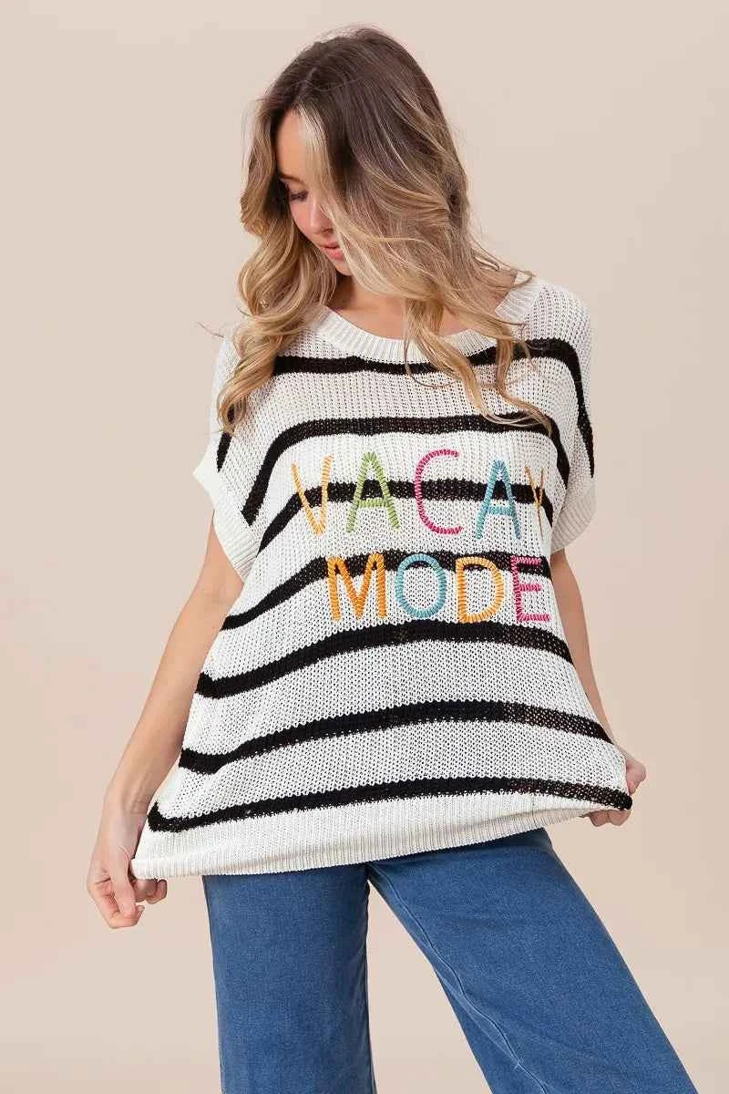 BiBi Vacay Mode Lettering Drop Shoulder Striped Sweater dec0a41b08e248abae23d0c5f363b381-Max-Origin