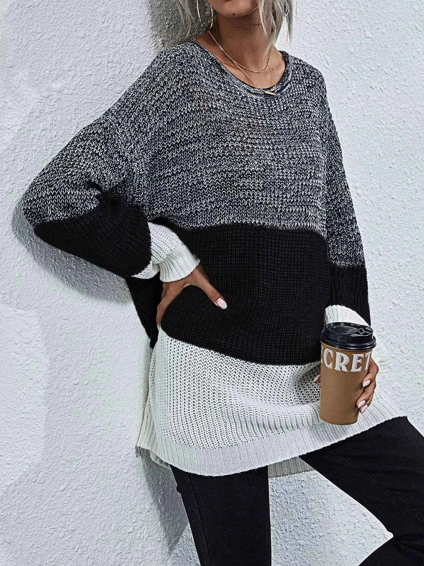 Color Block Round Neck Oversized Sweater df1eda92215d4e2ba90686c84ef662b6-Max-Origin