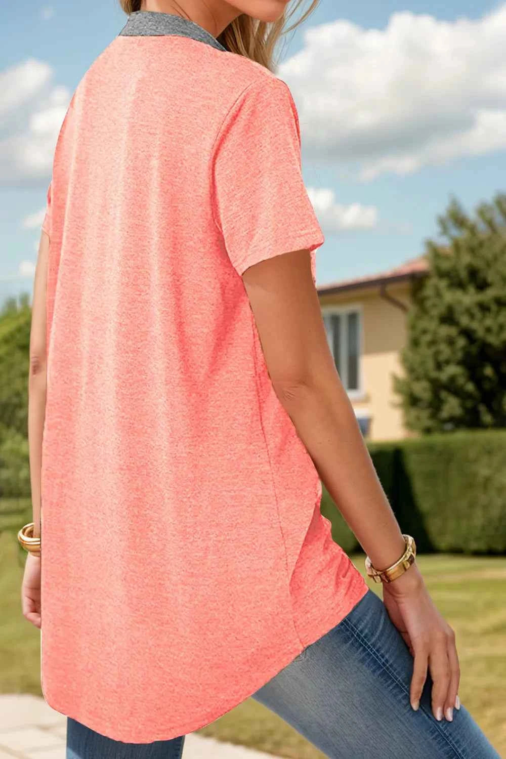 Full Size Half Button Short Sleeve T-Shirt df37095f-6602-4fd4-be86-2748de768330-Max