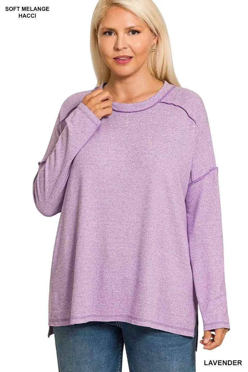 Zenana Full Size Melange Hacci Exposed Seam Hi-low Tee Plus Size df3d3998-01d3-4280-a54f-4dd23278c912-Max-Origin