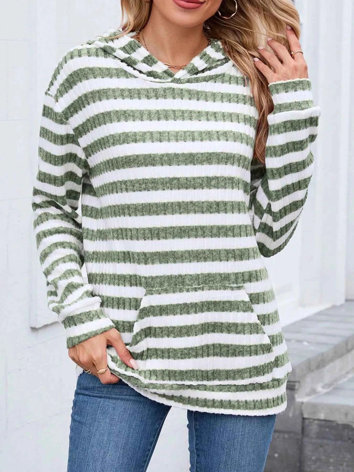 Striped Dropped Shoulder Hoodie Bean Green Stripes df561160-f574-4d66-84bf-d234a6f8785f-Max-Origin