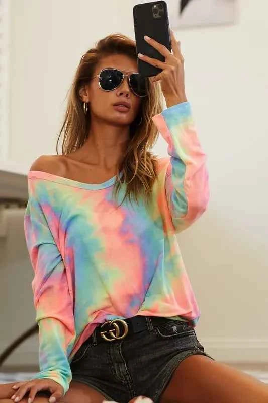 BiBi Tie Dye French Terry Long Sleeve Knit Top df623eff7bb54815a31f33e257bdbeb3-Max-Origin
