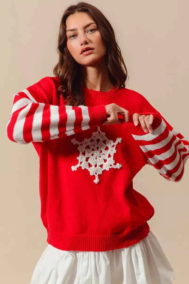 SO ME Christmas Snowflake Crochet Embellished Sweater df72bd7cef50462f856b0679403c6d8d-Max-Origin