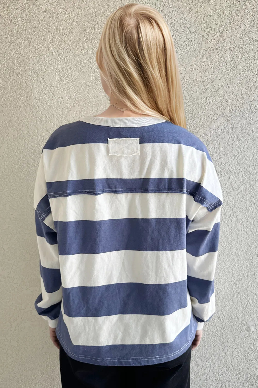 Oh Pima Cotton Wash Exposed Seam Contrast Striped Round Neck Long Sleeve T-Shirt df9c1b55-441a-4fa0-b671-e1dab6c7d8c8-Max