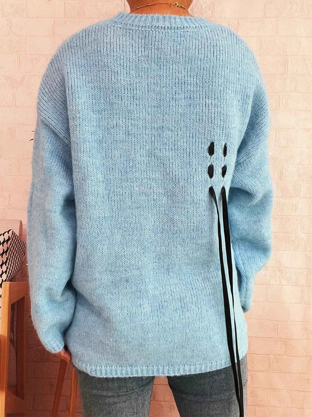 Round Neck Long Sleeve Sweater with Ribbon Details dfafe4699c224901b05f7bae180e31a6-Max-Origin