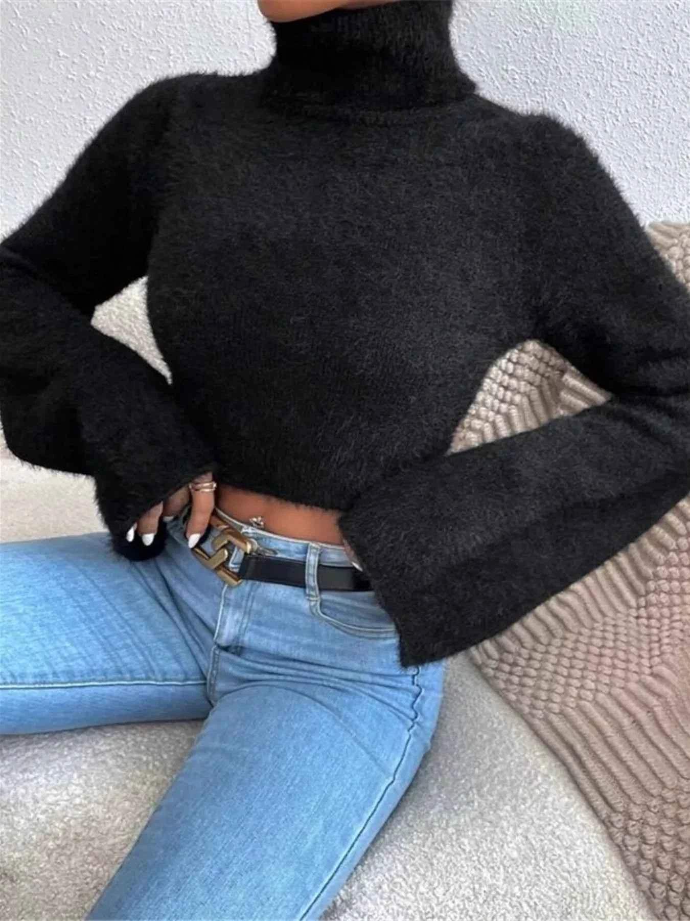 Turtleneck Flare Sleeve Sweater Black dfe608f435ce40869744a78f2a858211-Max-Origin