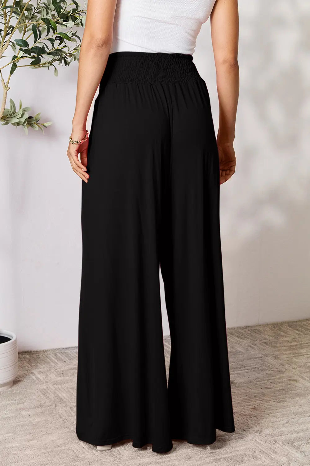 Basic Bae Full Size Smocked Wide Waistband Wide Leg Pants dfe6b12cfda54002bc7f3aa2651837db-Max