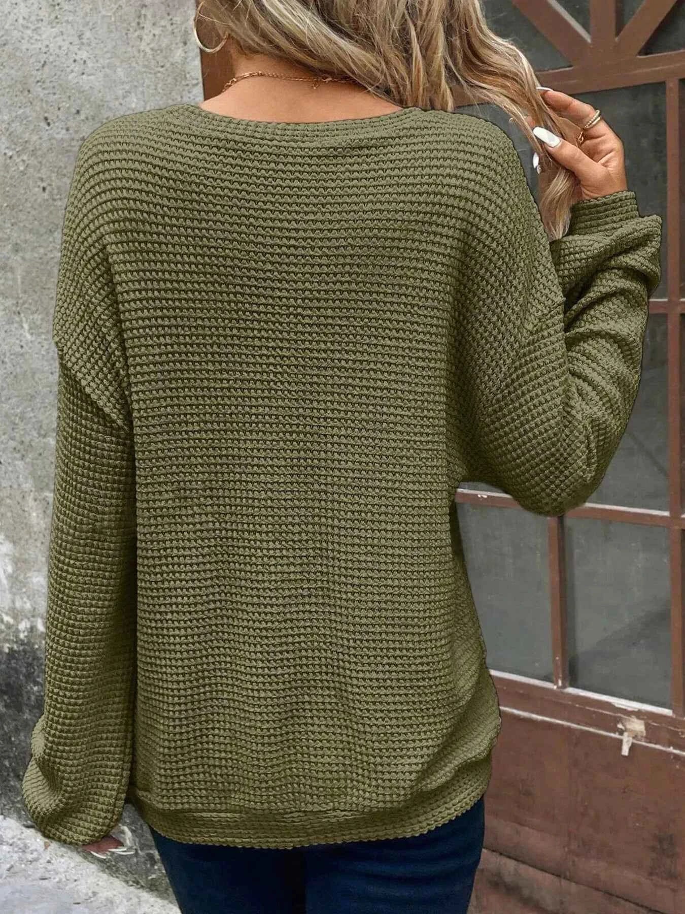 Plus Size Relaxed Fit Waffle Knit Round Neck T-Shirt e001d048bec4475894092daed432f922-Max-Origin