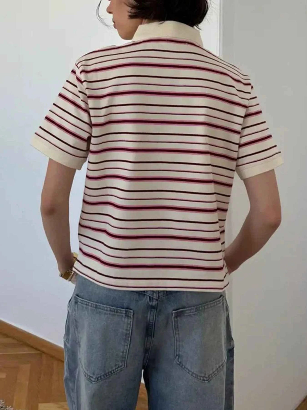 Striped Polo T-Shirt with Contrast Collar e018d06c-901e-4706-91ac-e7e903f8e149-Max-Origin