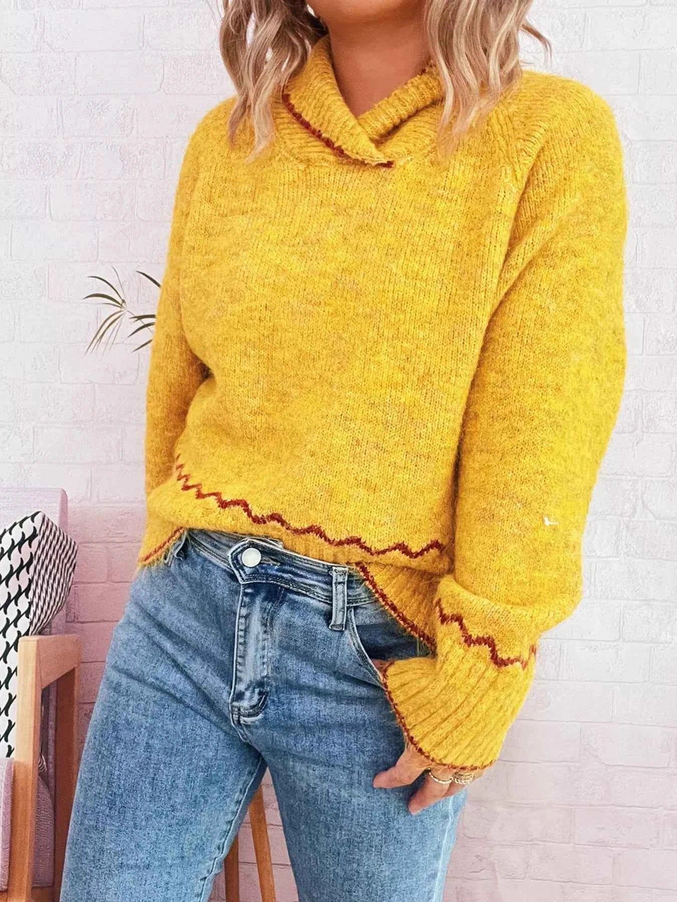 Ribbed Contrast Trim Long Sleeve Sweater e081f4a6042c4ce9a2348d52cdd77646-Max-Origin