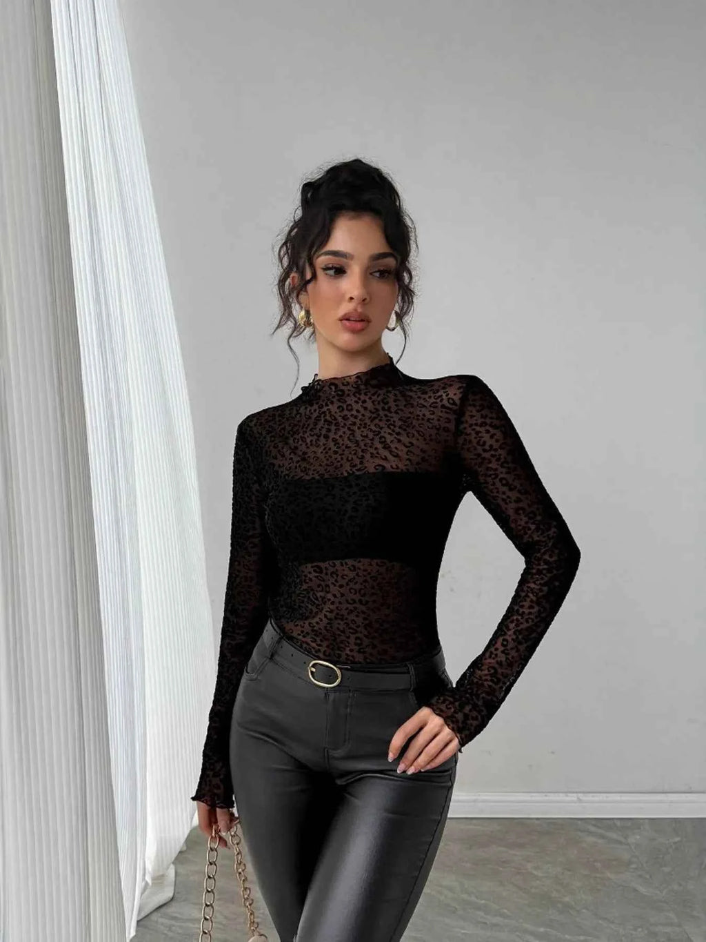 Leopard Print Mesh Long Sleeve T-Shirt e0822f6594b244ae87464f9fa0364a35-Max-Origin