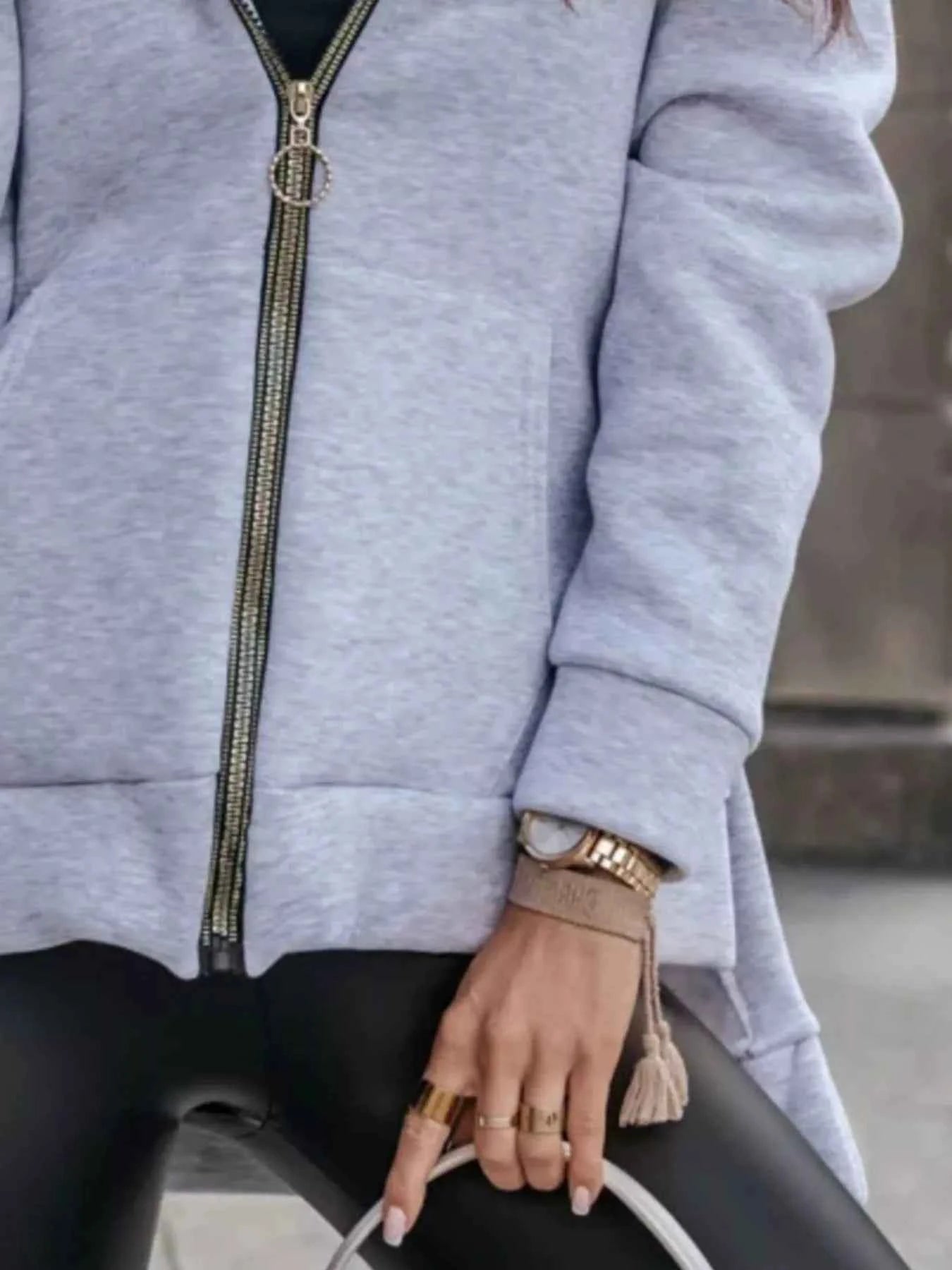 Side Slit Zip Up Hoodie Gray e0901784-0b88-4937-9b58-5688fbf9d911-Max-Origin