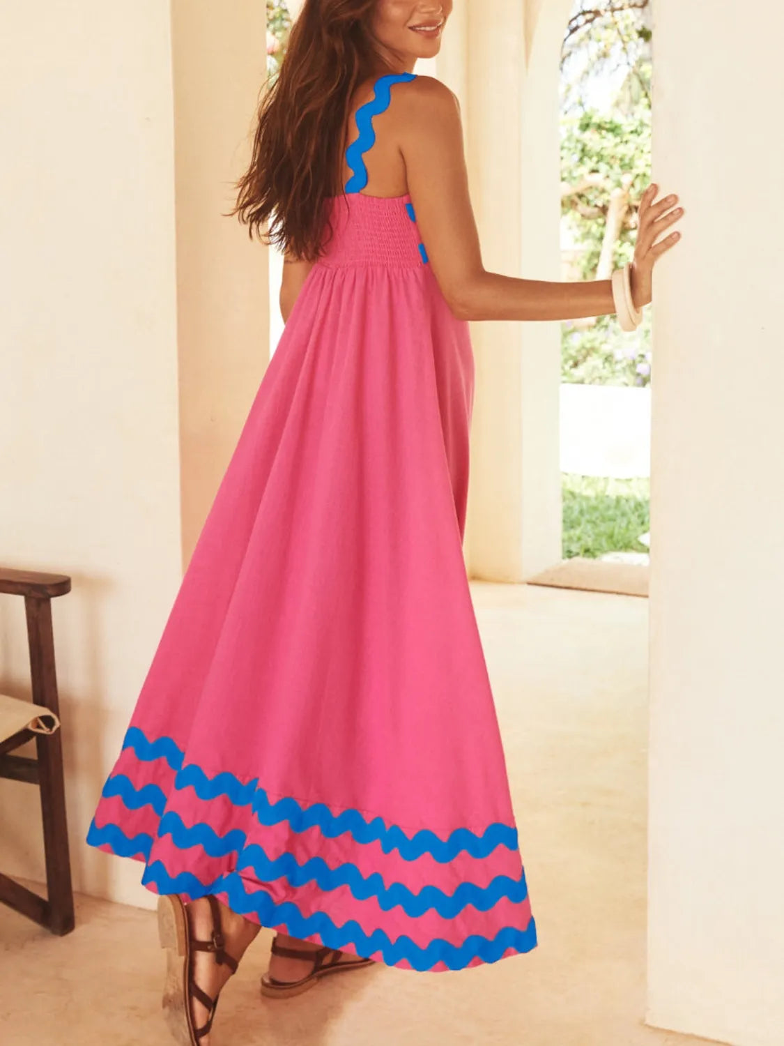 Contrast Trim Square Neck Maxi Cami Dress Pink Blue e097d9e3-b88b-484e-b854-19e389b2722c-Max-Origin