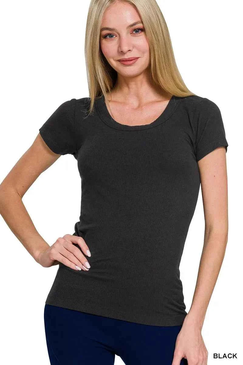 Zenana Ribbed Round Neck Short Sleeve T-Shirt BLACK e09d6efc5da442c4ac1a9b7ca10ced20-Max-Origin