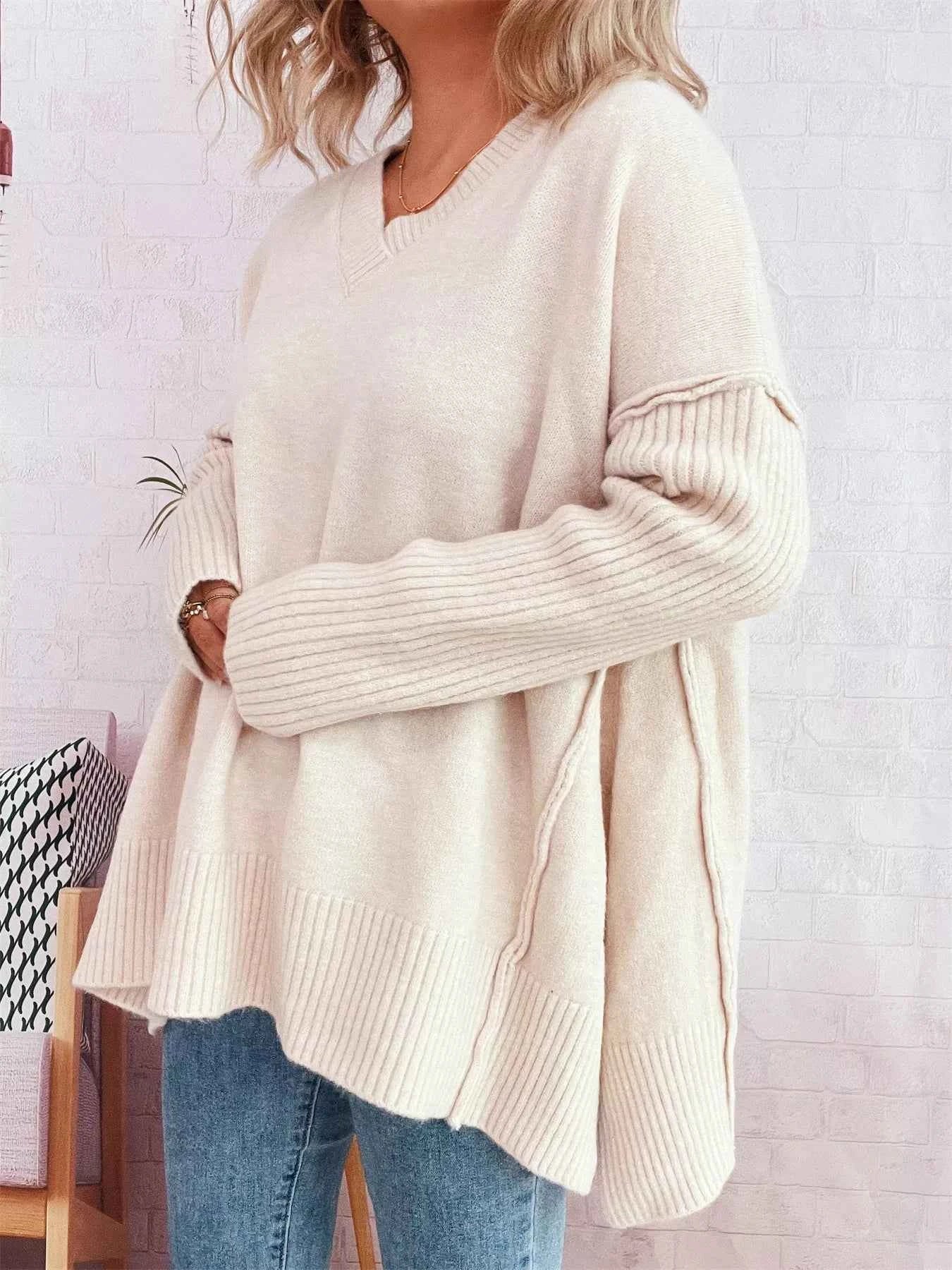 V-Neck Dropped Shoulder Sweater e0a72d55a188404e9f3f769366d71252-Max-Origin