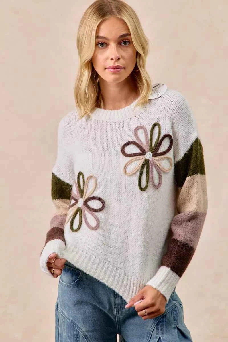 BiBi Flower Color Block Sweater IVORY COMBO e0b472fd99ba4330a76b895cff2b31ac-Max-Origin