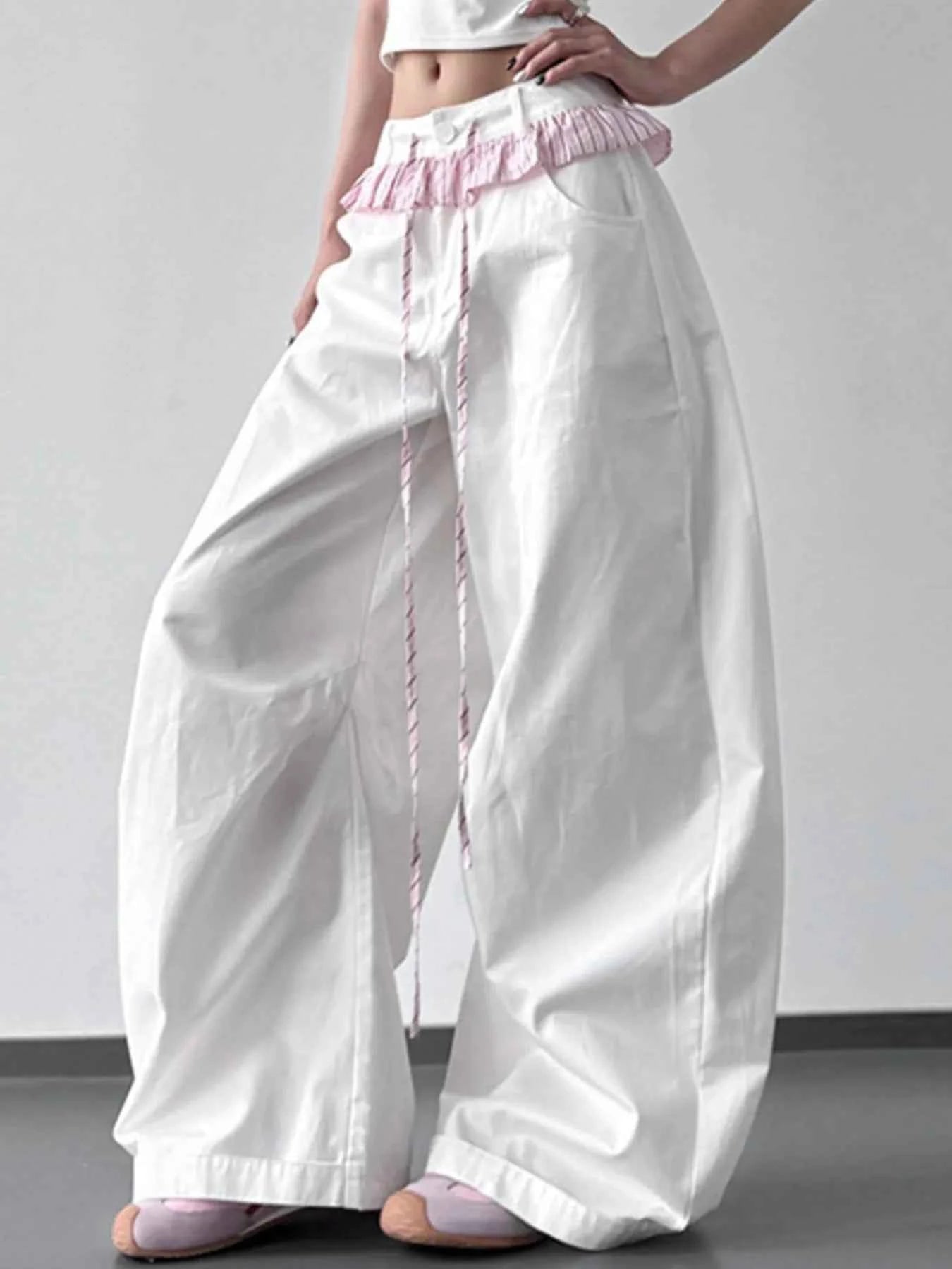 Wide Leg Drawstring Casual Pants White e0c70116-701e-49e2-b6fc-e8690a2db4e1-Max-Origin