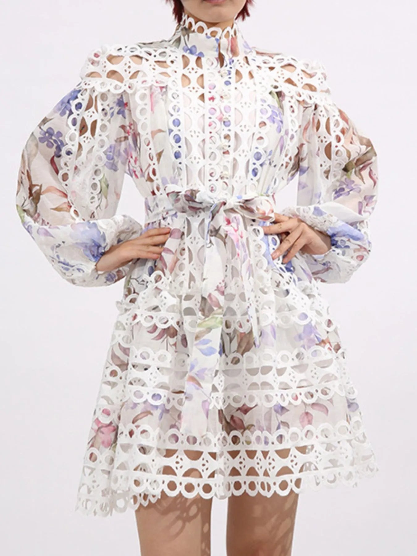 Lace Eyelet Mini Dress with Balloon Sleeves Purple e0ccff3e-0bc3-4ebb-9fee-54a358e5b1b0-Max-Origin