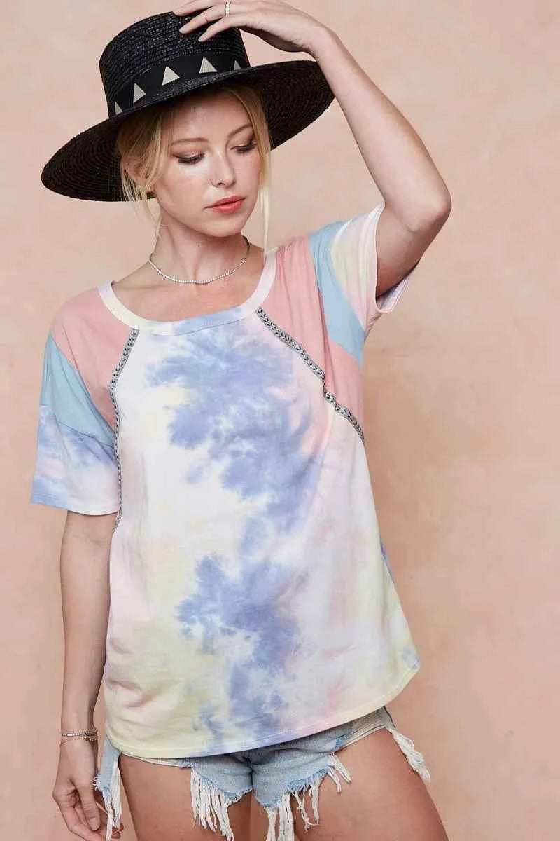 BiBi Tie Dye Printed Cotton Color Block T-Shirt e0f34c39ac864c3dba16bf77594738ae-Max-Origin