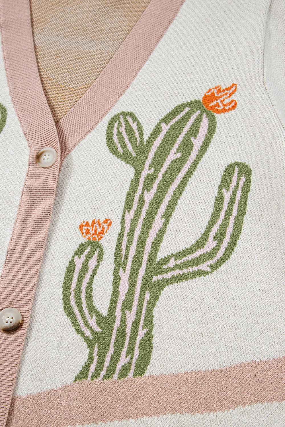 Apricot Cactus Pattern Button Front Knit Cardigan e105988986050977