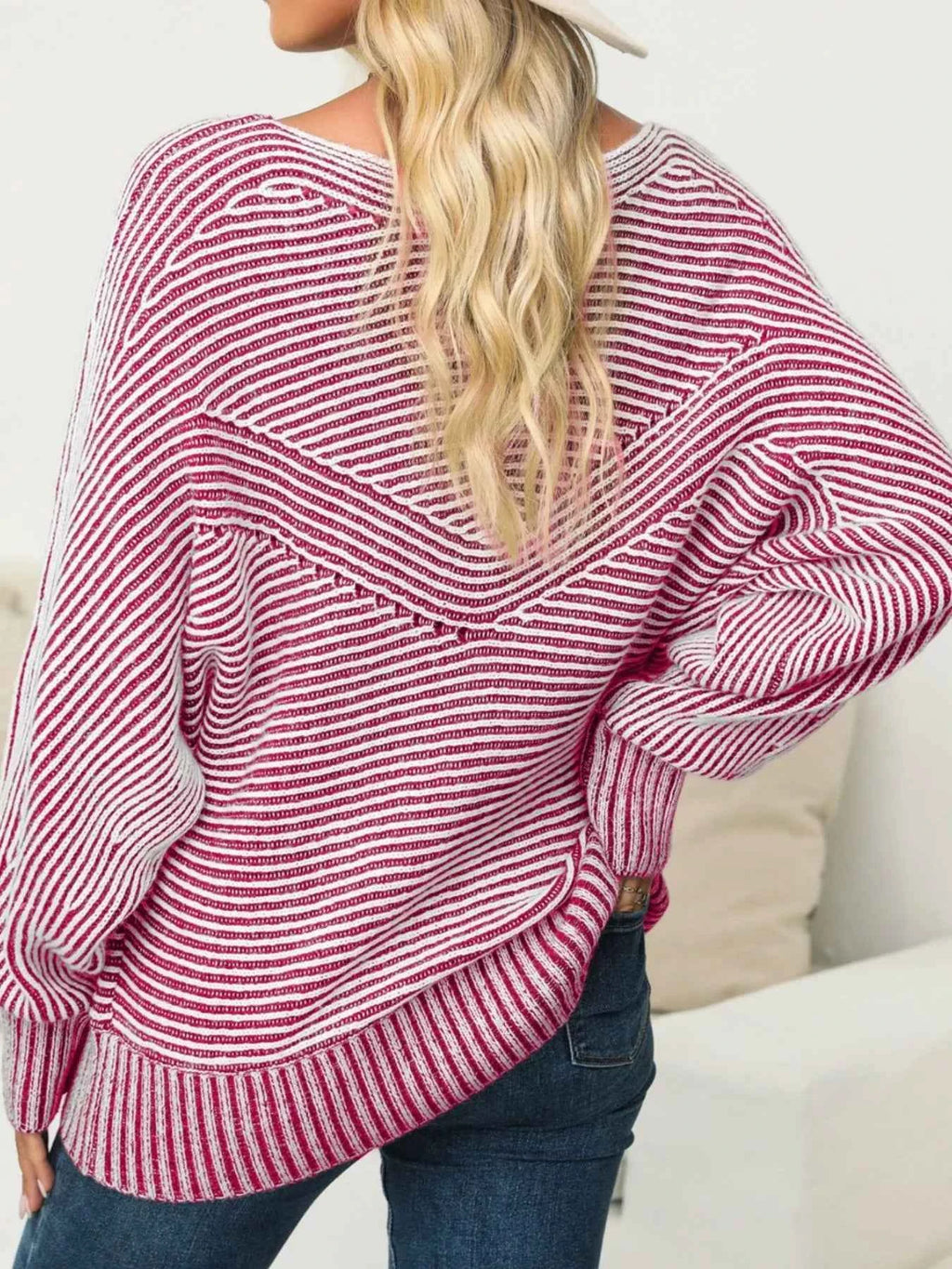 Striped Boat Neck Casual Sweater e116675e-be23-42fe-a02f-40b701185c79-Max-Origin