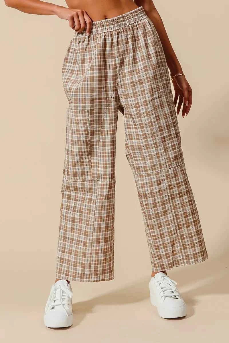 SO ME Check Plaid Wide Leg Pants with Big Patch Pockets e14d3a5ae7a04c9faae98d342096500c-Max-Origin
