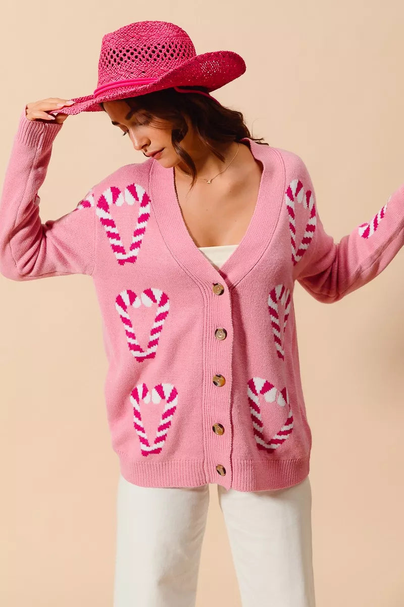 SO ME Christmas Candy Cane Button Front Sweater Cardigan e14e5f5a749945848da063713bf2fbeb-Max-Origin