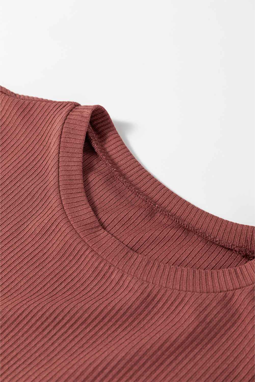 Mineral Red Ribbed Long Sleeve Crew Neck Solid Color Bodysuit e15bf6ed9e6b4d17