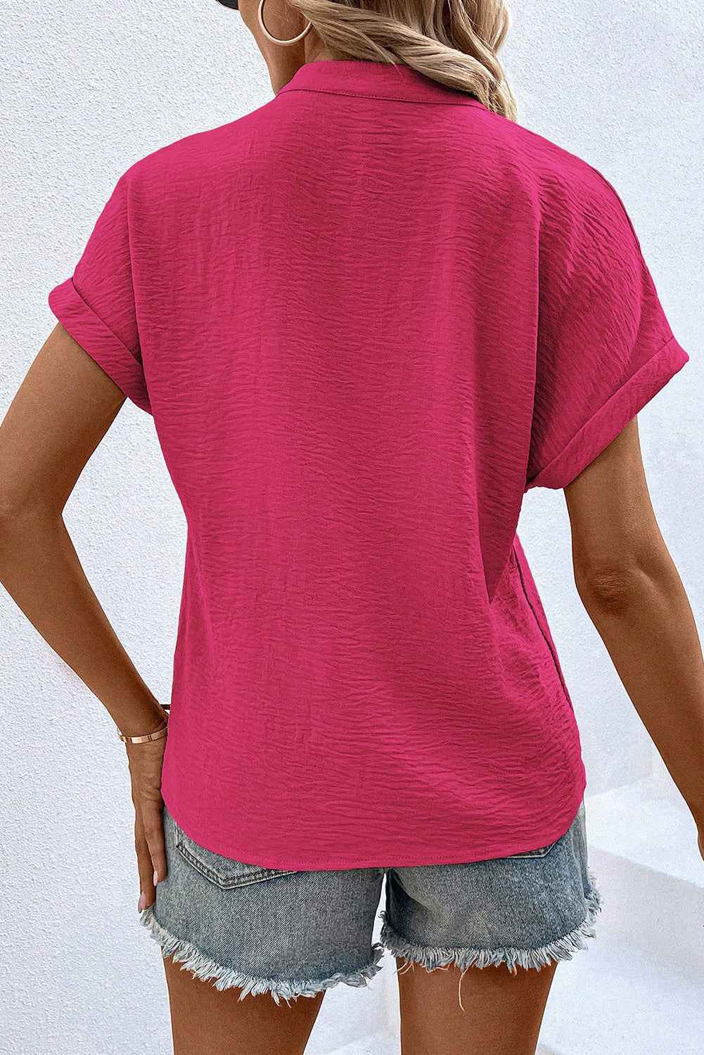 White Notched Neck Batwing Sleeve Blouse e18037f5be3fd650