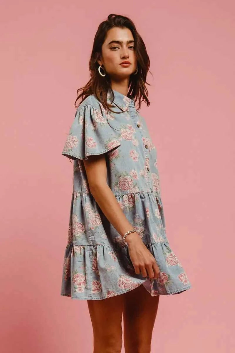 BiBi Floral Print Washed Lightweight Tiered Shirt Dress e186f498b8704caba2e6ecb1ba804ef9-Max-Origin