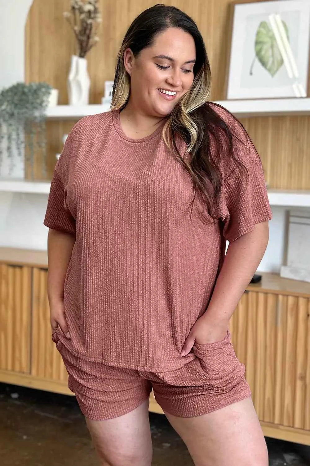 Double Take Full Size Round Neck Short Sleeve T-Shirt and Shorts Set e19a40d1-d5c4-47f6-9dab-2cd31c485ae5-Max