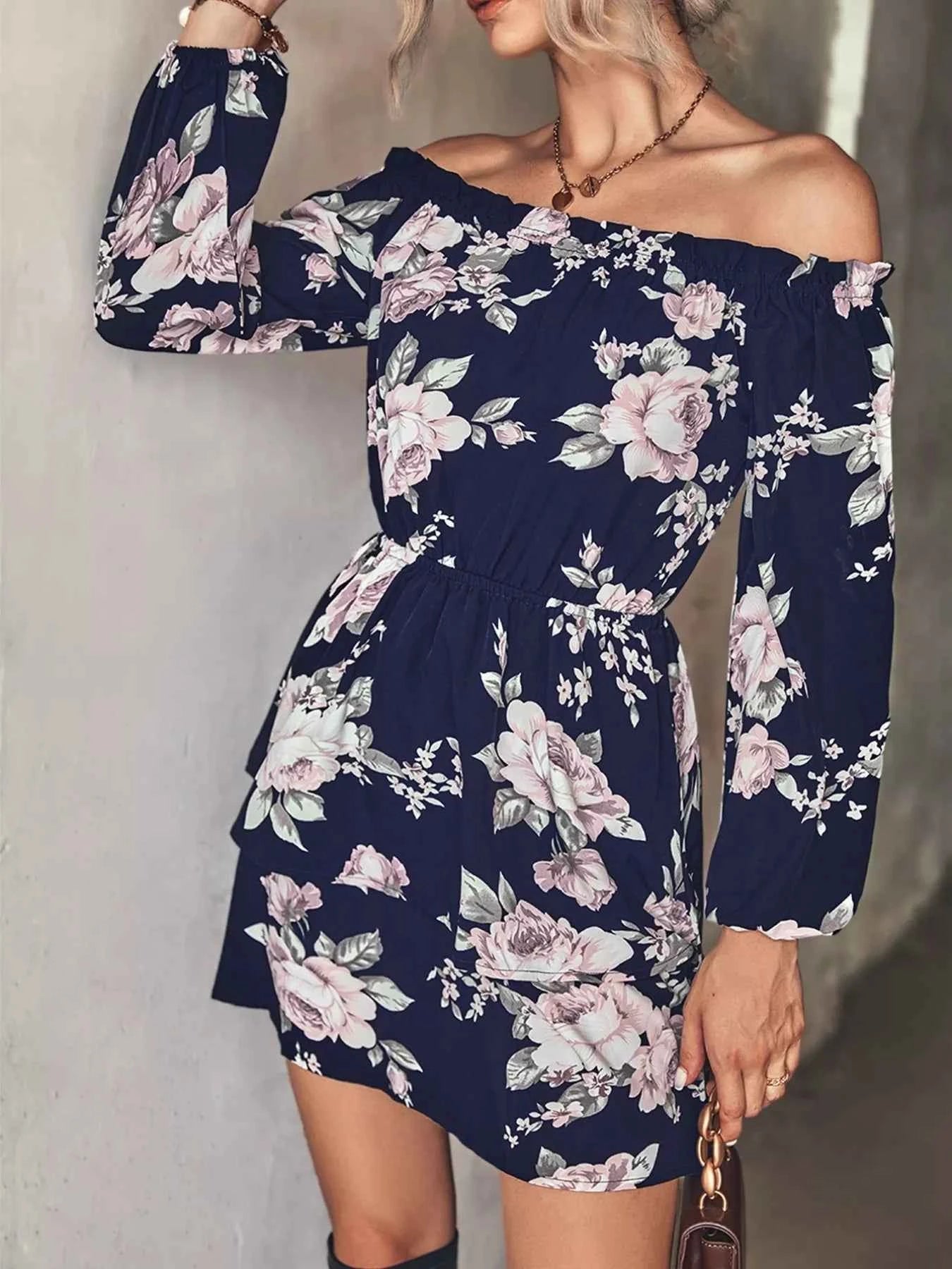 Off-Shoulder Floral Print Long Sleeve Mini Dress e1ae2df1-130f-40c5-93e6-717f000e2c98-Max-Origin