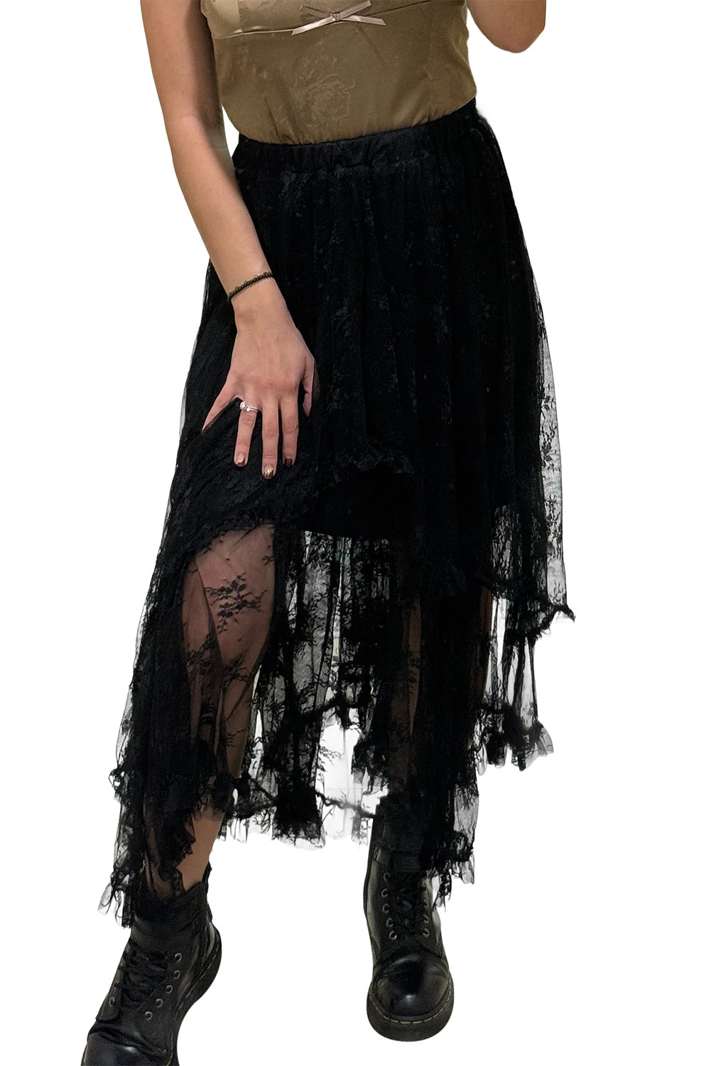 Apricot Lace Cascading Tiered High Waist Maxi Skirt e1b143c8a5bae1e0