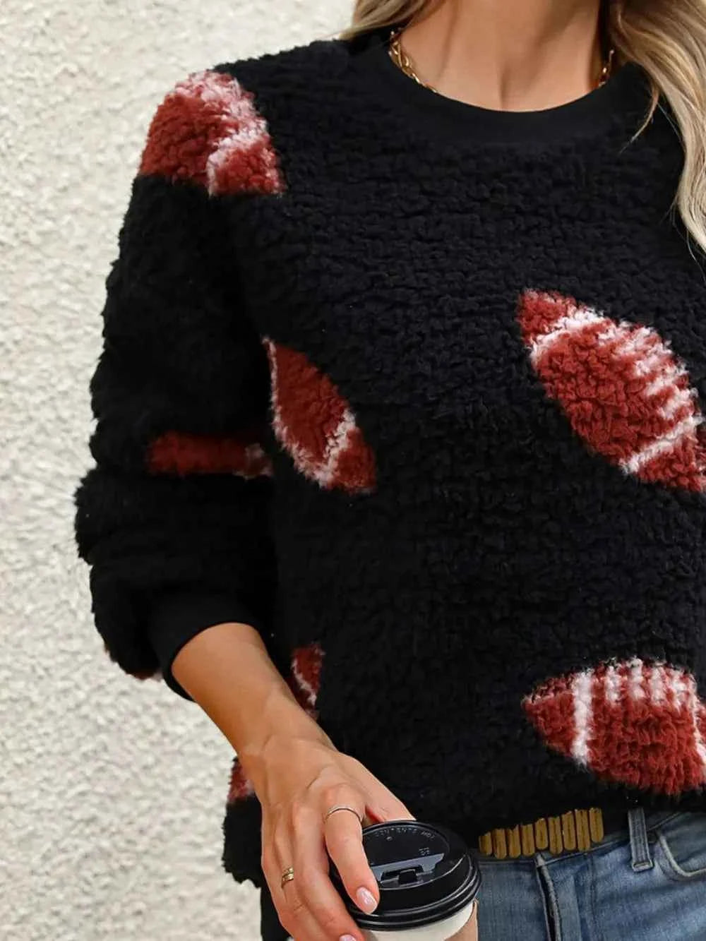Fuzzy Football Round Neck Dropped Shoulder Sweater e1bd6c67-2589-405d-a896-bab6425b4991-Max