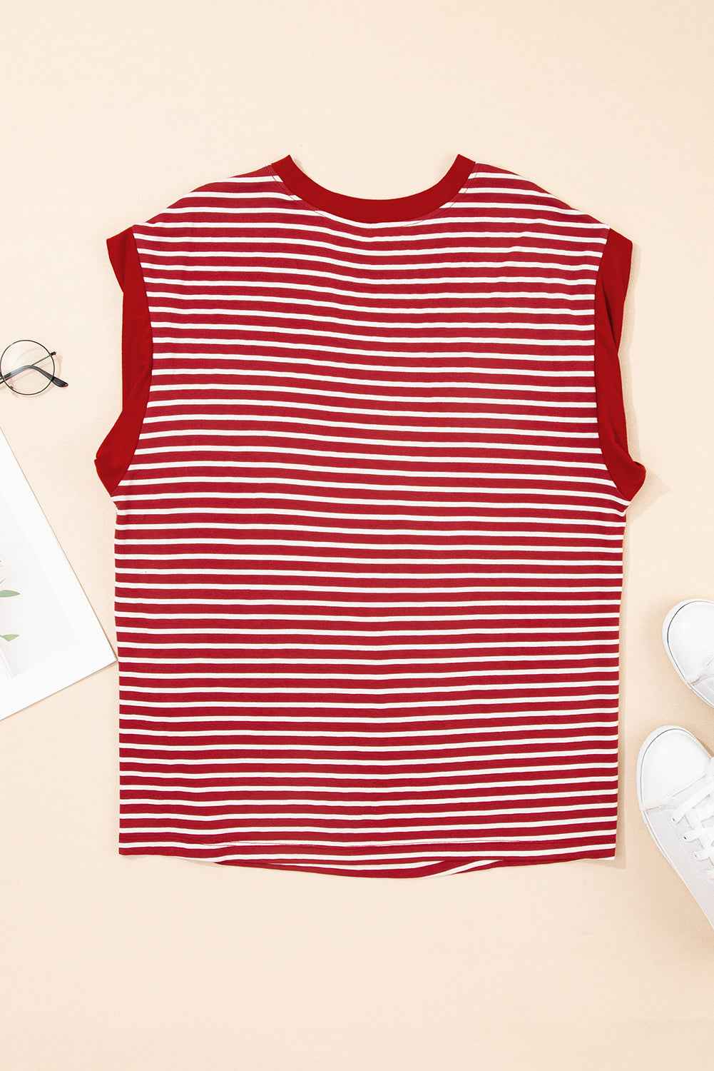 Red Stripe Chest Pocket Patch Round Neck Sleeveless Tee e1de2e2b6c62d458
